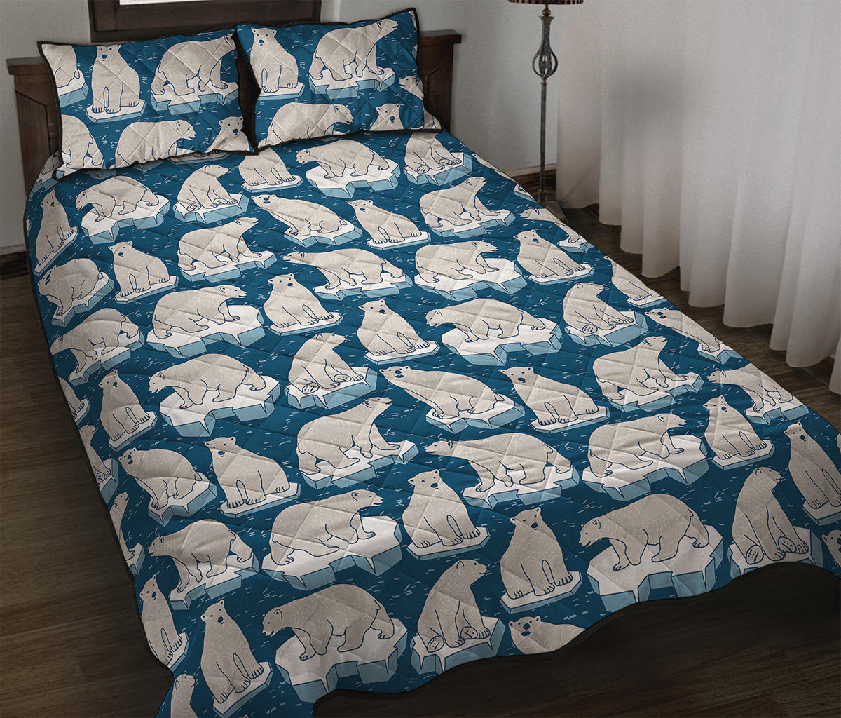 Polar Bear On Ice Pattern Print Quilt Bed Set