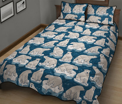 Polar Bear On Ice Pattern Print Quilt Bed Set