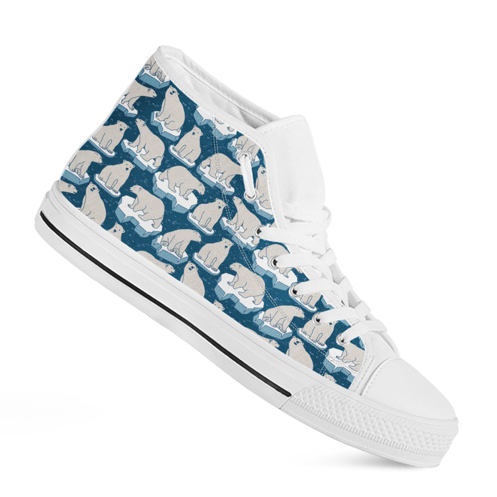 Polar Bear On Ice Pattern Print White High Top Shoes