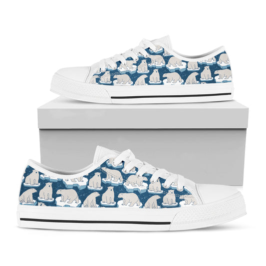Polar Bear On Ice Pattern Print White Low Top Shoes
