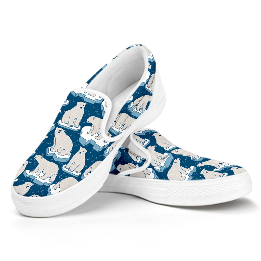 Polar Bear On Ice Pattern Print White Slip On Shoes