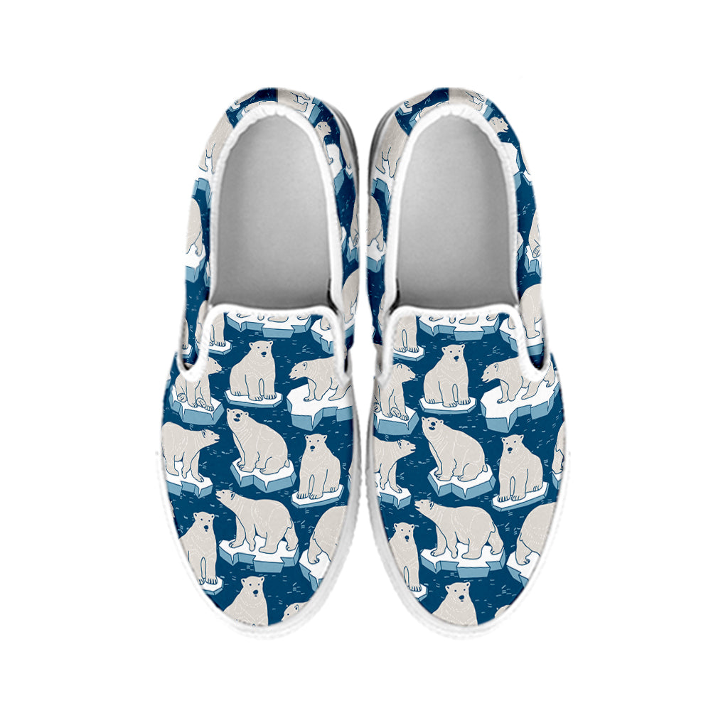 Polar Bear On Ice Pattern Print White Slip On Shoes