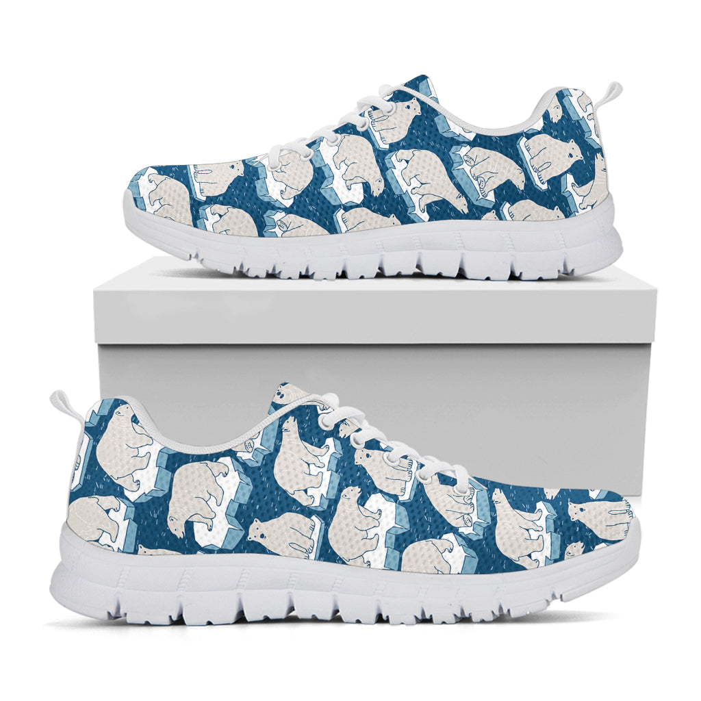 Polar Bear On Ice Pattern Print White Sneakers