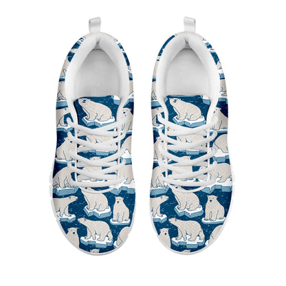 Polar Bear On Ice Pattern Print White Sneakers
