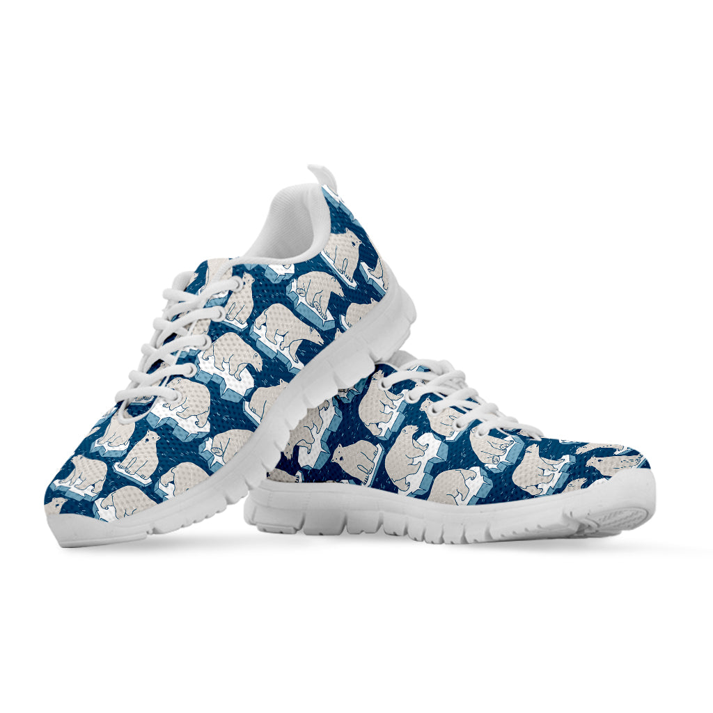 Polar Bear On Ice Pattern Print White Sneakers