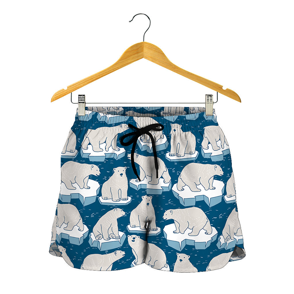 Polar Bear On Ice Pattern Print Women's Shorts