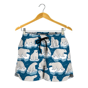 Polar Bear On Ice Pattern Print Women's Shorts