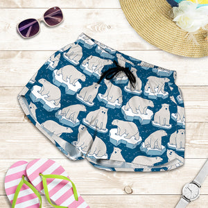 Polar Bear On Ice Pattern Print Women's Shorts