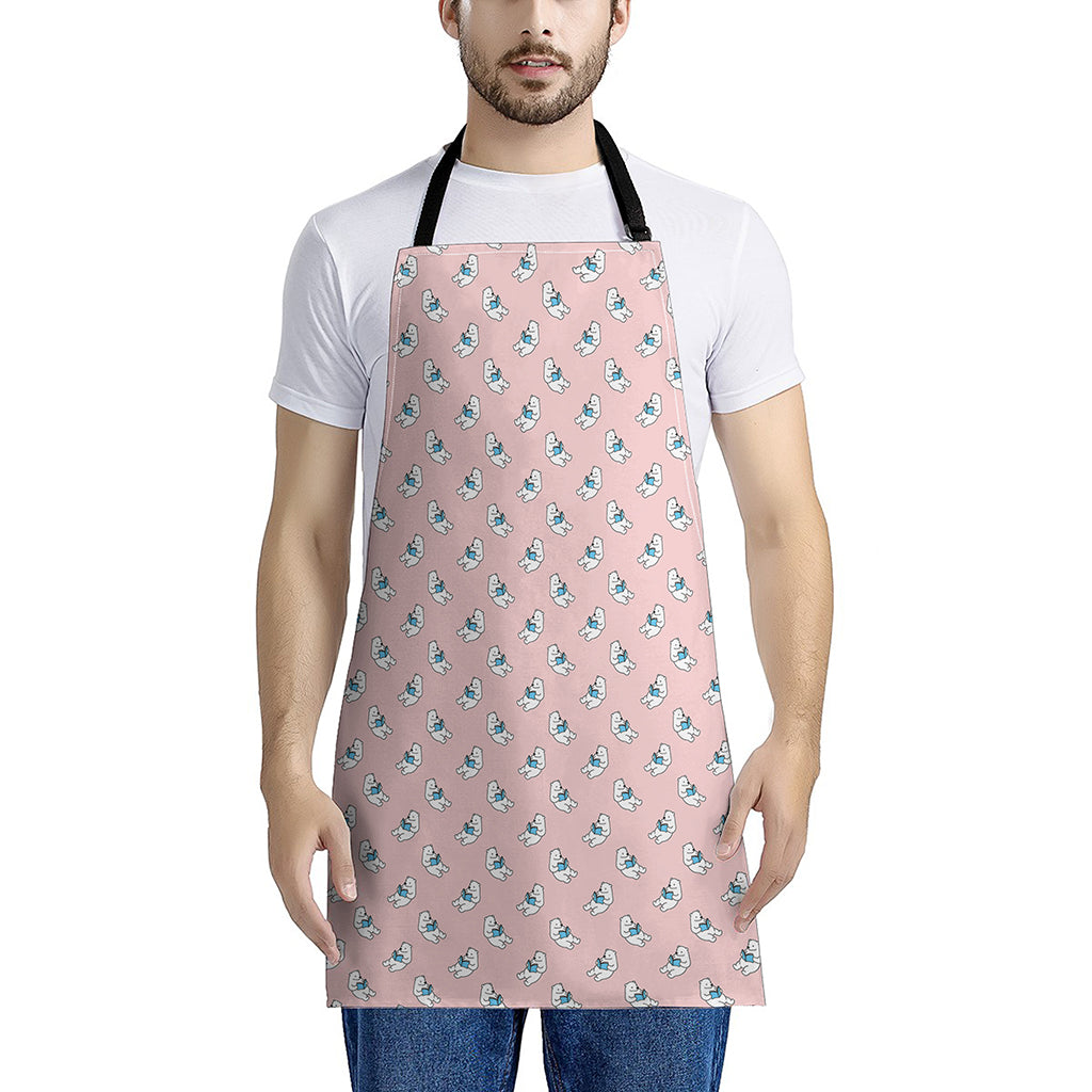 Polar Bear Reading Book Pattern Print Apron