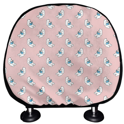 Polar Bear Reading Book Pattern Print Car Headrest Covers