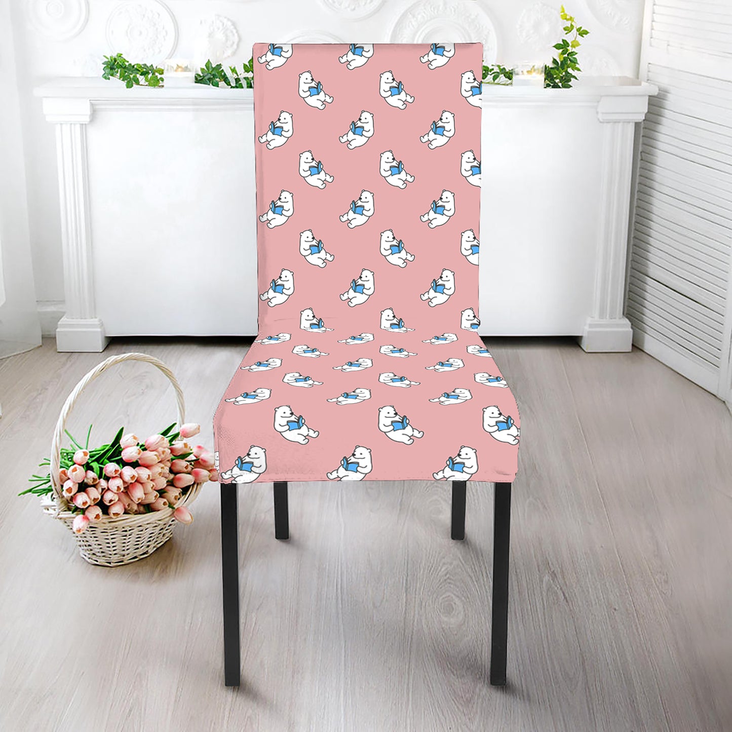 Polar Bear Reading Book Pattern Print Dining Chair Slipcover