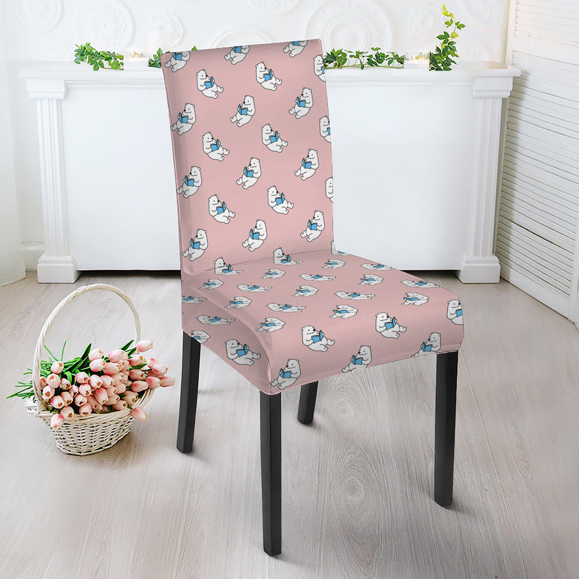 Polar Bear Reading Book Pattern Print Dining Chair Slipcover