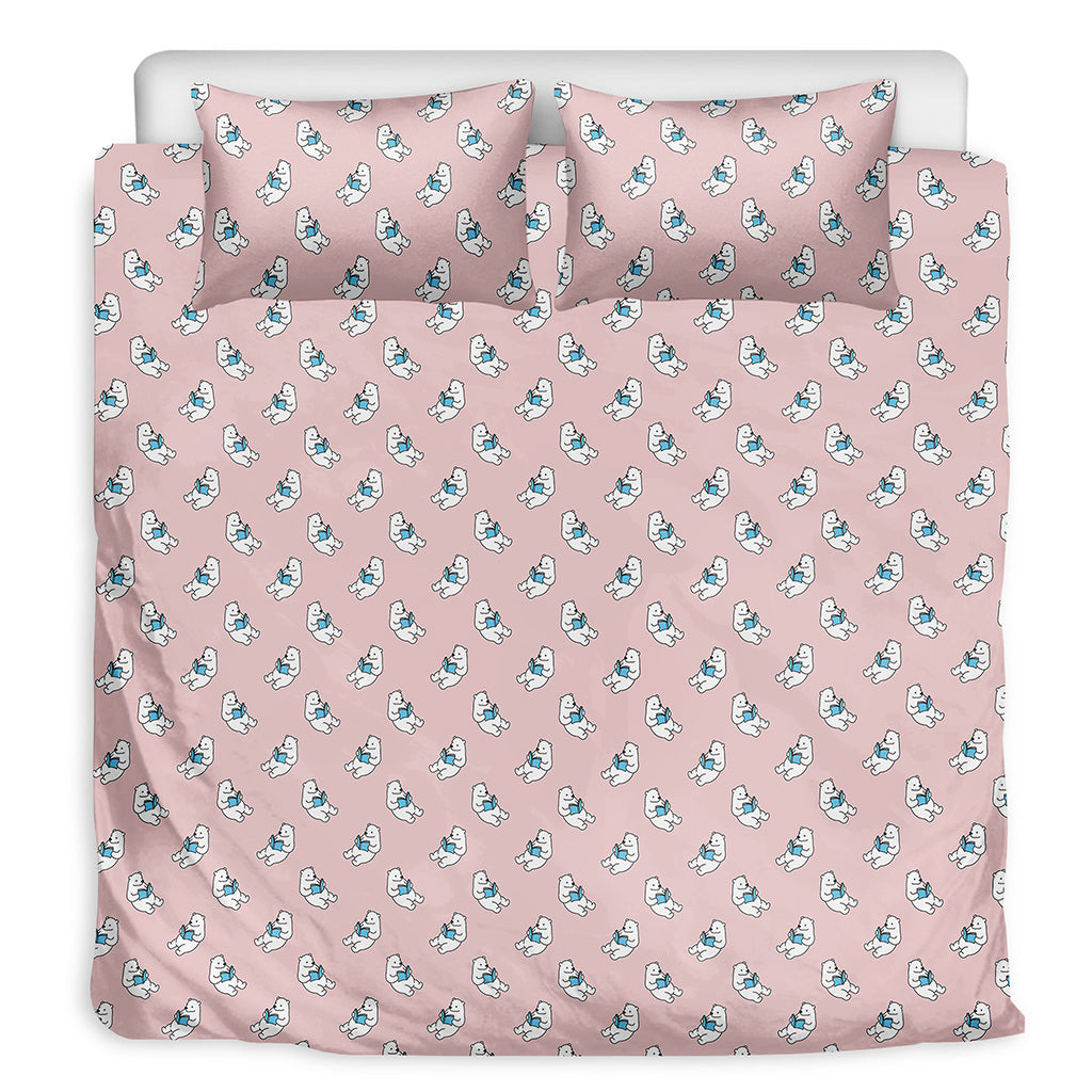 Polar Bear Reading Book Pattern Print Duvet Cover Bedding Set