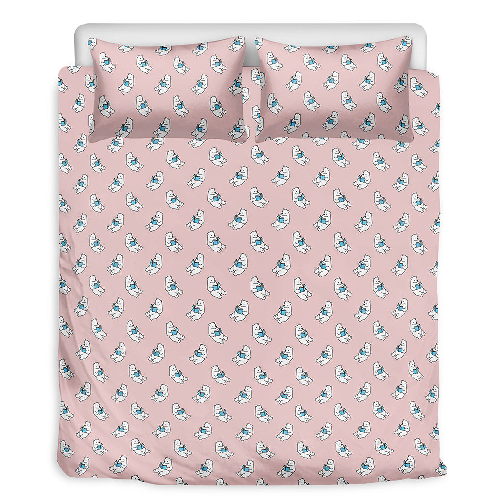 Polar Bear Reading Book Pattern Print Duvet Cover Bedding Set