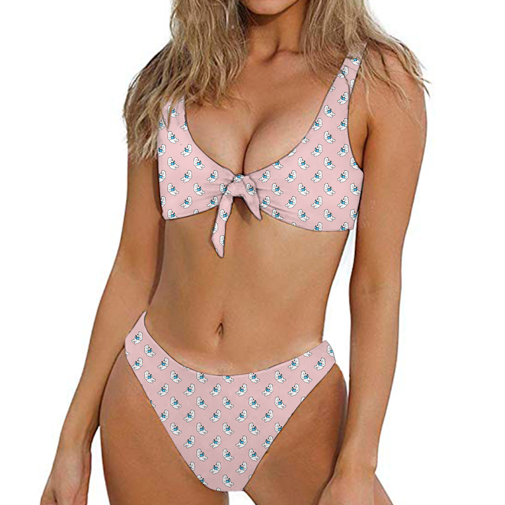 Polar Bear Reading Book Pattern Print Front Bow Tie Bikini