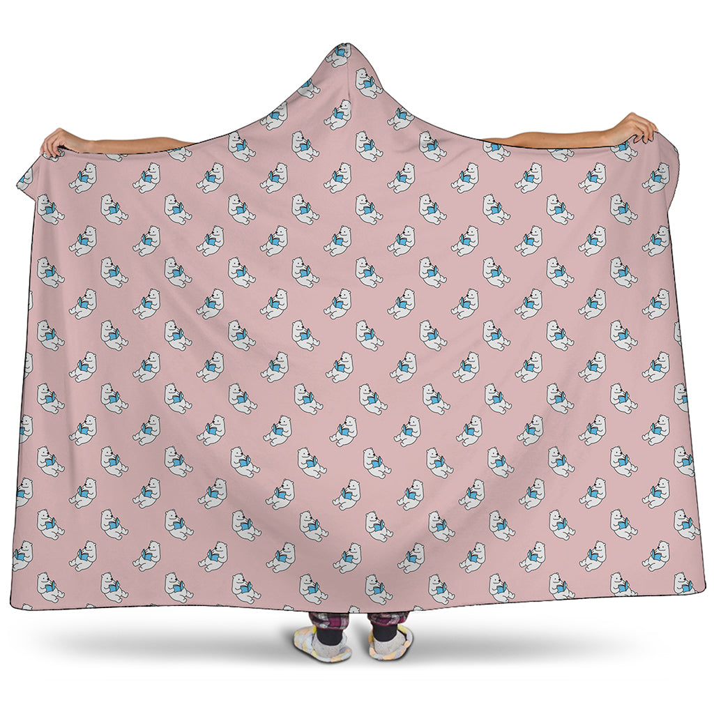 Polar Bear Reading Book Pattern Print Hooded Blanket