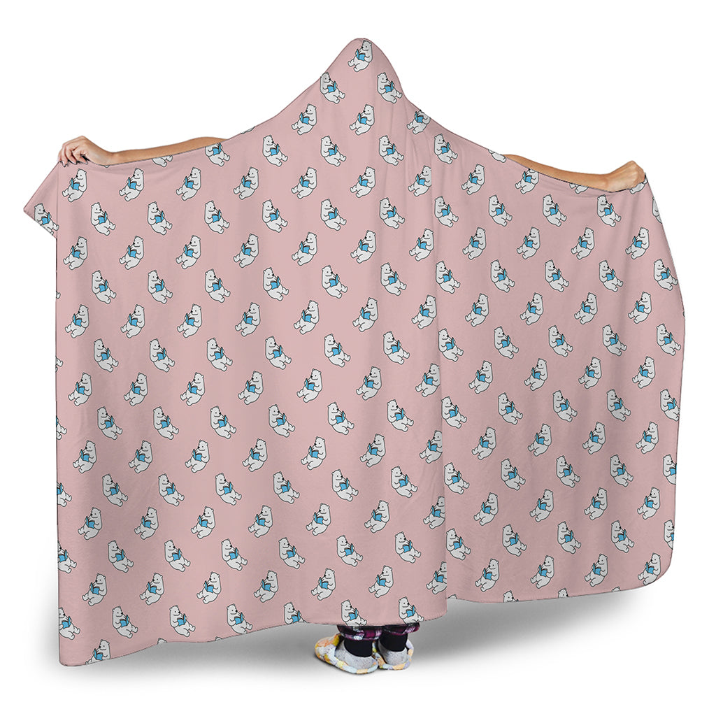 Polar Bear Reading Book Pattern Print Hooded Blanket