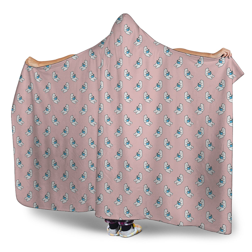 Polar Bear Reading Book Pattern Print Hooded Blanket