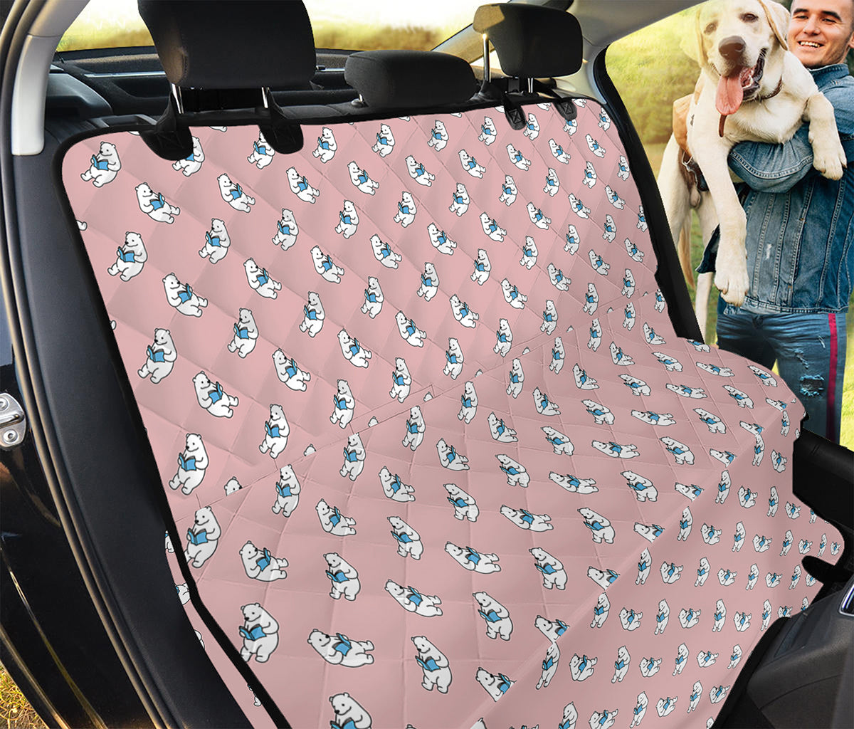 Polar Bear Reading Book Pattern Print Pet Car Back Seat Cover