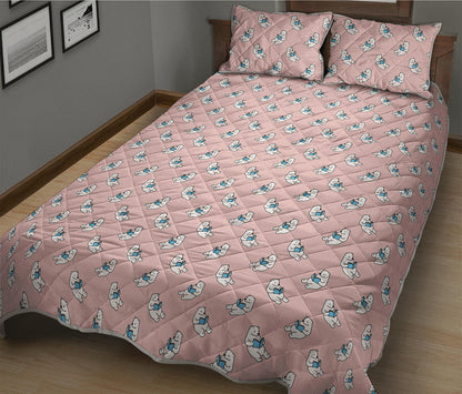Polar Bear Reading Book Pattern Print Quilt Bed Set