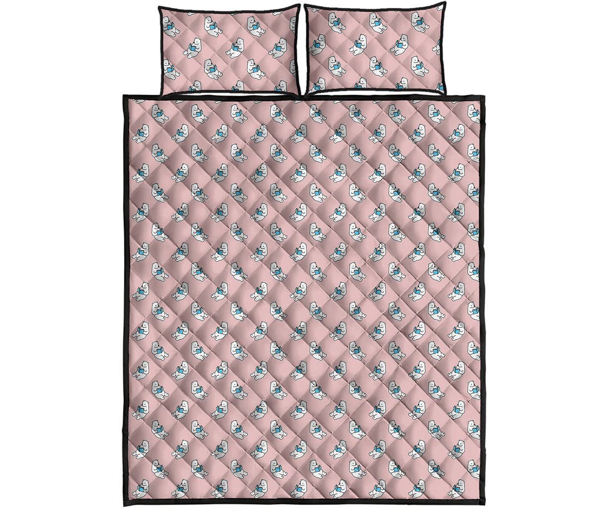 Polar Bear Reading Book Pattern Print Quilt Bed Set