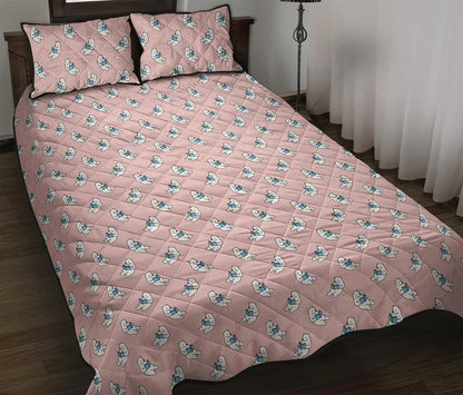 Polar Bear Reading Book Pattern Print Quilt Bed Set