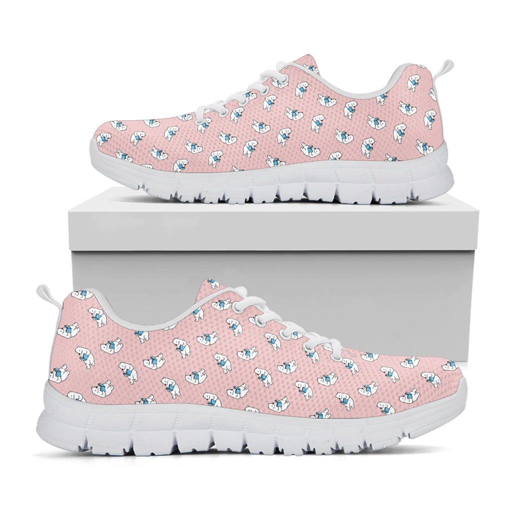 Polar Bear Reading Book Pattern Print White Sneakers