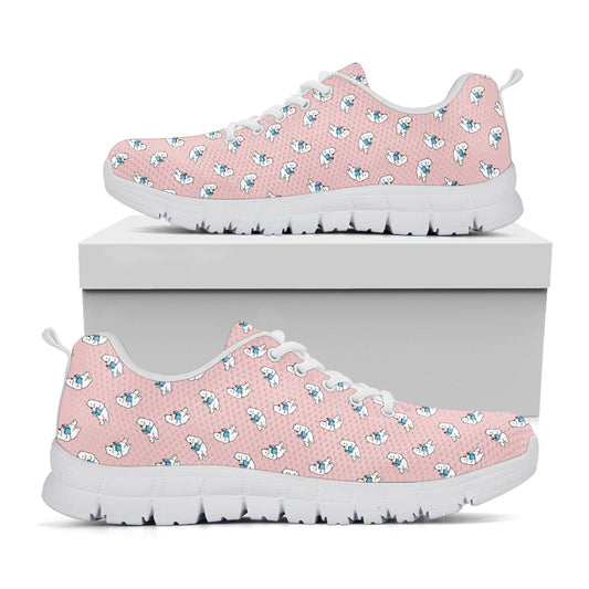 Polar Bear Reading Book Pattern Print White Sneakers