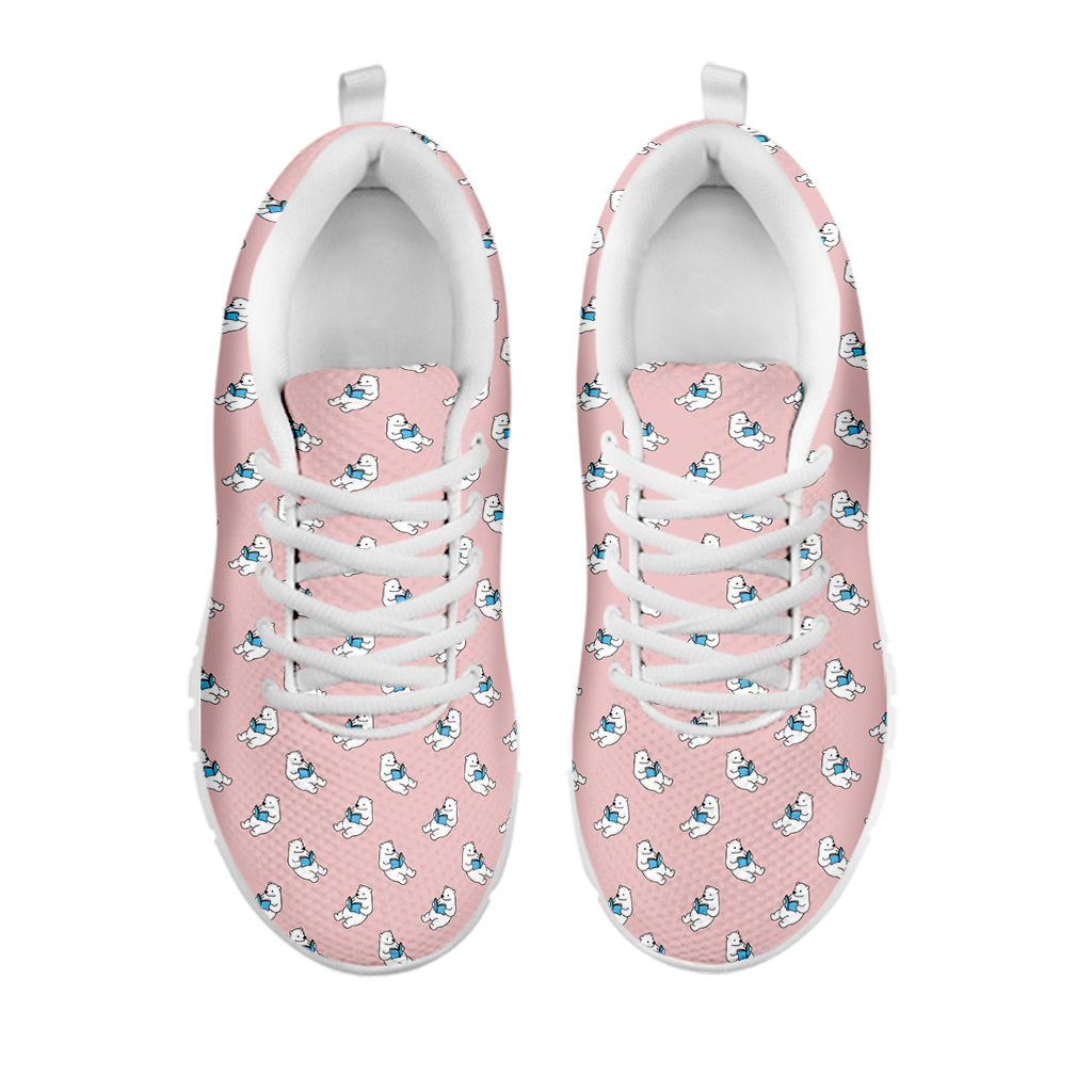Polar Bear Reading Book Pattern Print White Sneakers