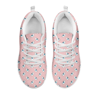 Polar Bear Reading Book Pattern Print White Sneakers