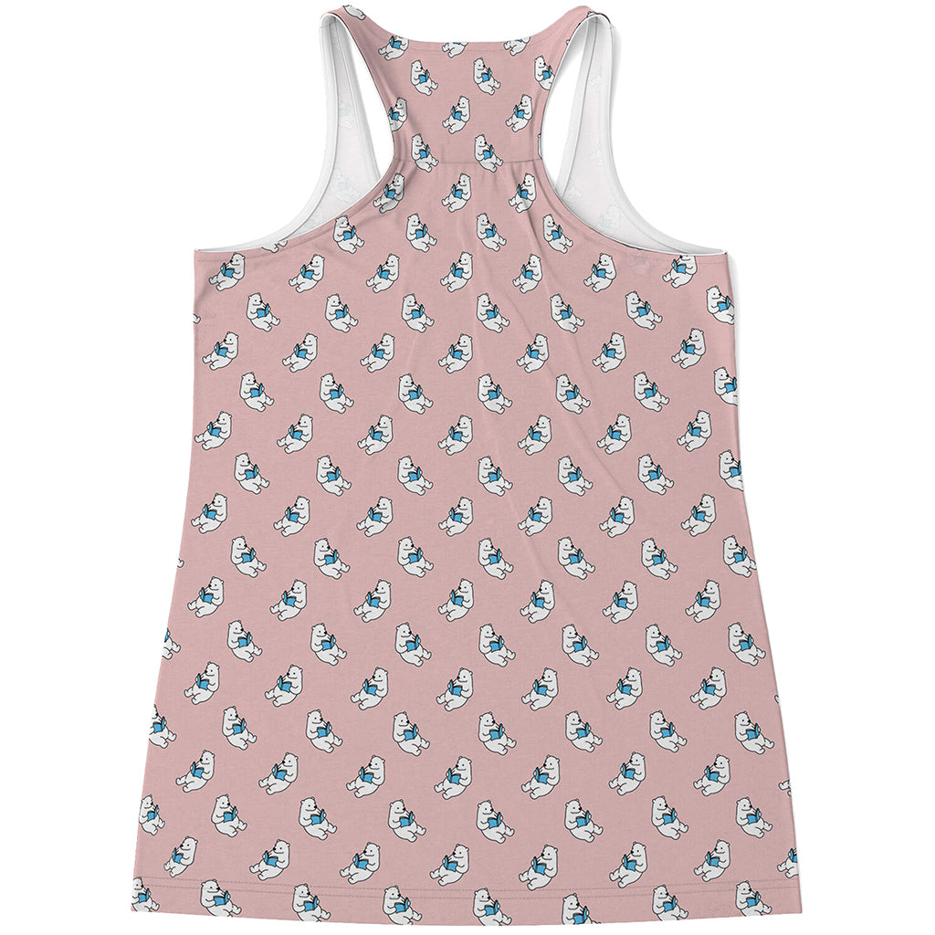 Polar Bear Reading Book Pattern Print Women's Racerback Tank Top