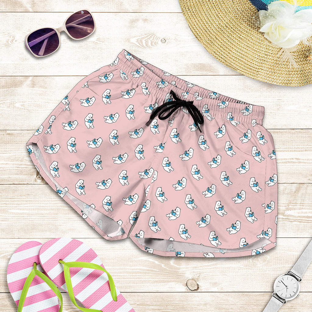 Polar Bear Reading Book Pattern Print Women's Shorts