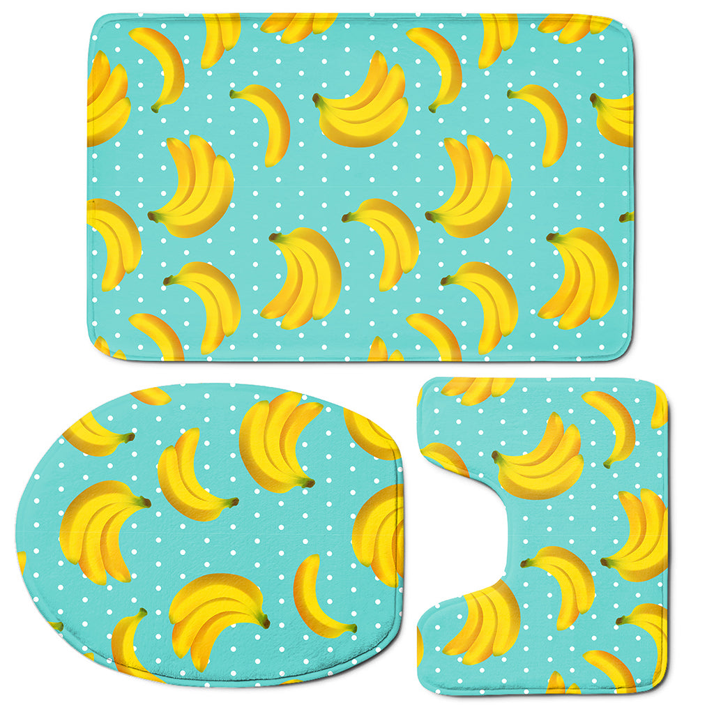 Polka Dot Banana Pattern Print 3 Piece Bath Mat Set