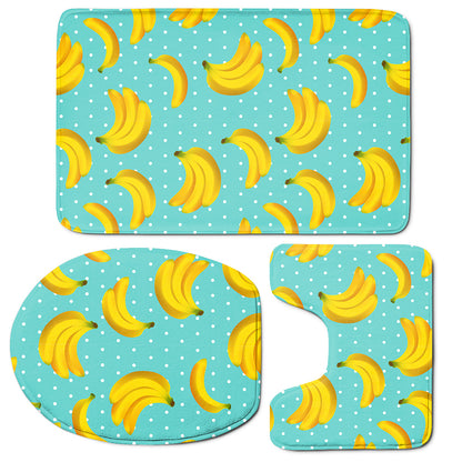 Polka Dot Banana Pattern Print 3 Piece Bath Mat Set