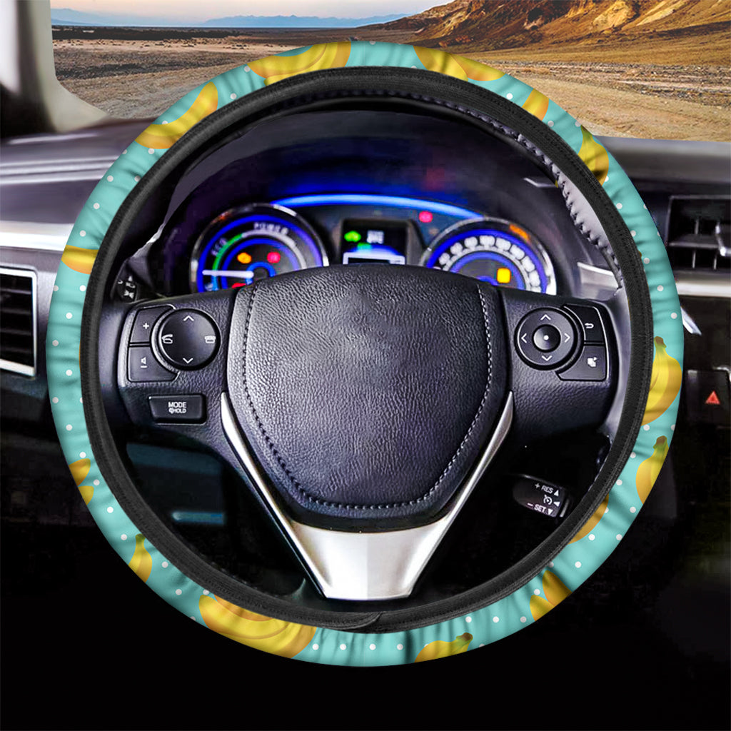 Polka Dot Banana Pattern Print Car Steering Wheel Cover