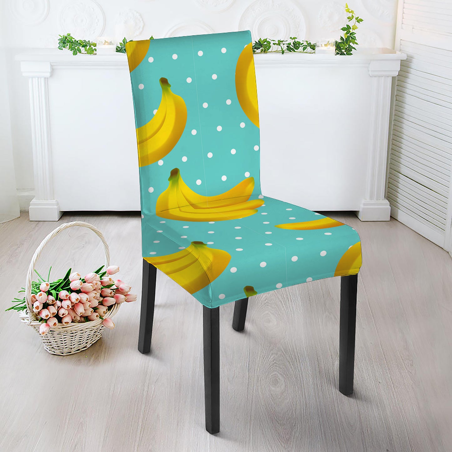 Polka Dot Banana Pattern Print Dining Chair Slipcover