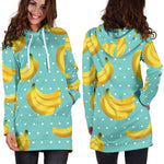 Polka Dot Banana Pattern Print Hoodie Dress GearFrost