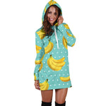Polka Dot Banana Pattern Print Hoodie Dress GearFrost
