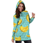 Polka Dot Banana Pattern Print Hoodie Dress GearFrost