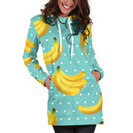 Polka Dot Banana Pattern Print Hoodie Dress GearFrost