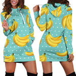 Polka Dot Banana Pattern Print Hoodie Dress GearFrost