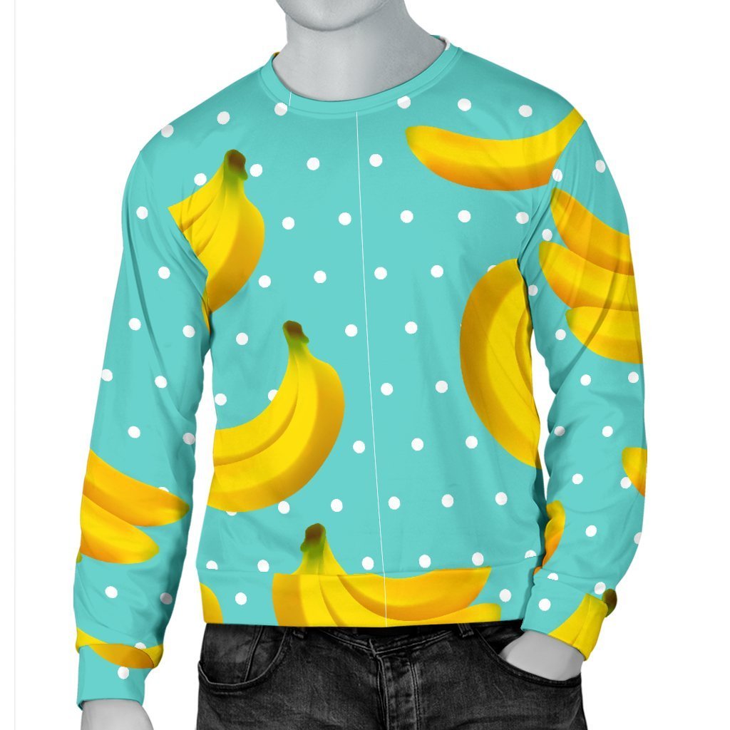 Polka Dot Banana Pattern Print Men's Crewneck Sweatshirt GearFrost