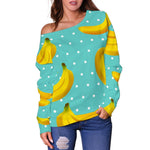 Polka Dot Banana Pattern Print Off Shoulder Sweatshirt GearFrost