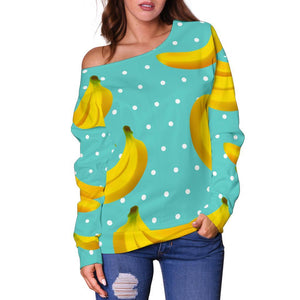 Polka Dot Banana Pattern Print Off Shoulder Sweatshirt GearFrost
