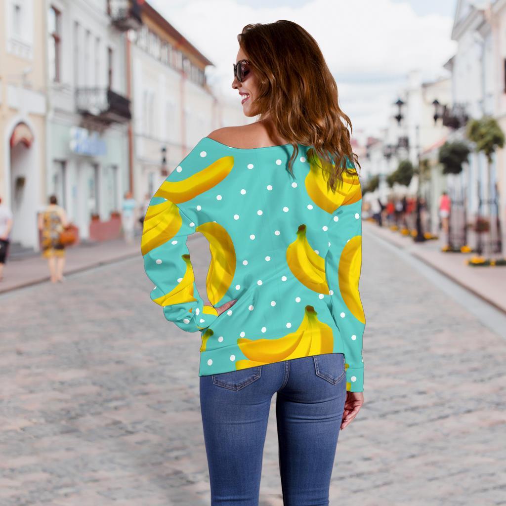 Polka Dot Banana Pattern Print Off Shoulder Sweatshirt GearFrost
