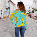 Polka Dot Banana Pattern Print Off Shoulder Sweatshirt GearFrost