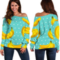 Polka Dot Banana Pattern Print Off The Shoulder Sweatshirt