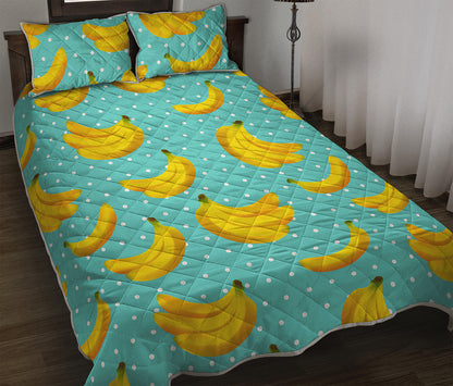 Polka Dot Banana Pattern Print Quilt Bed Set