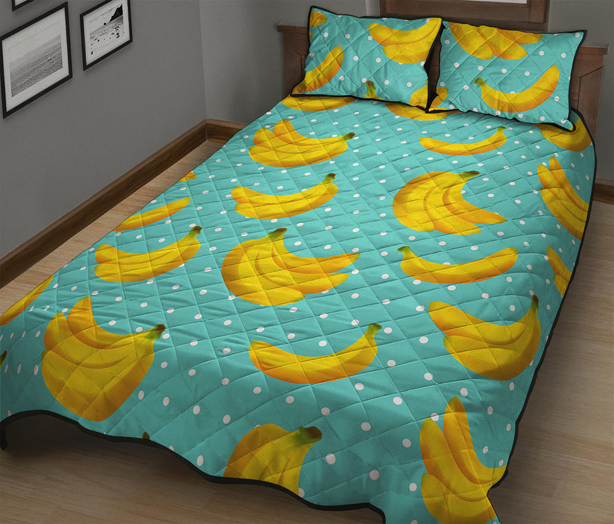 Polka Dot Banana Pattern Print Quilt Bed Set