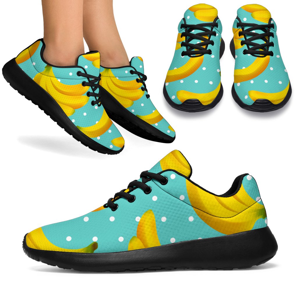 Polka Dot Banana Pattern Print Sport Shoes GearFrost